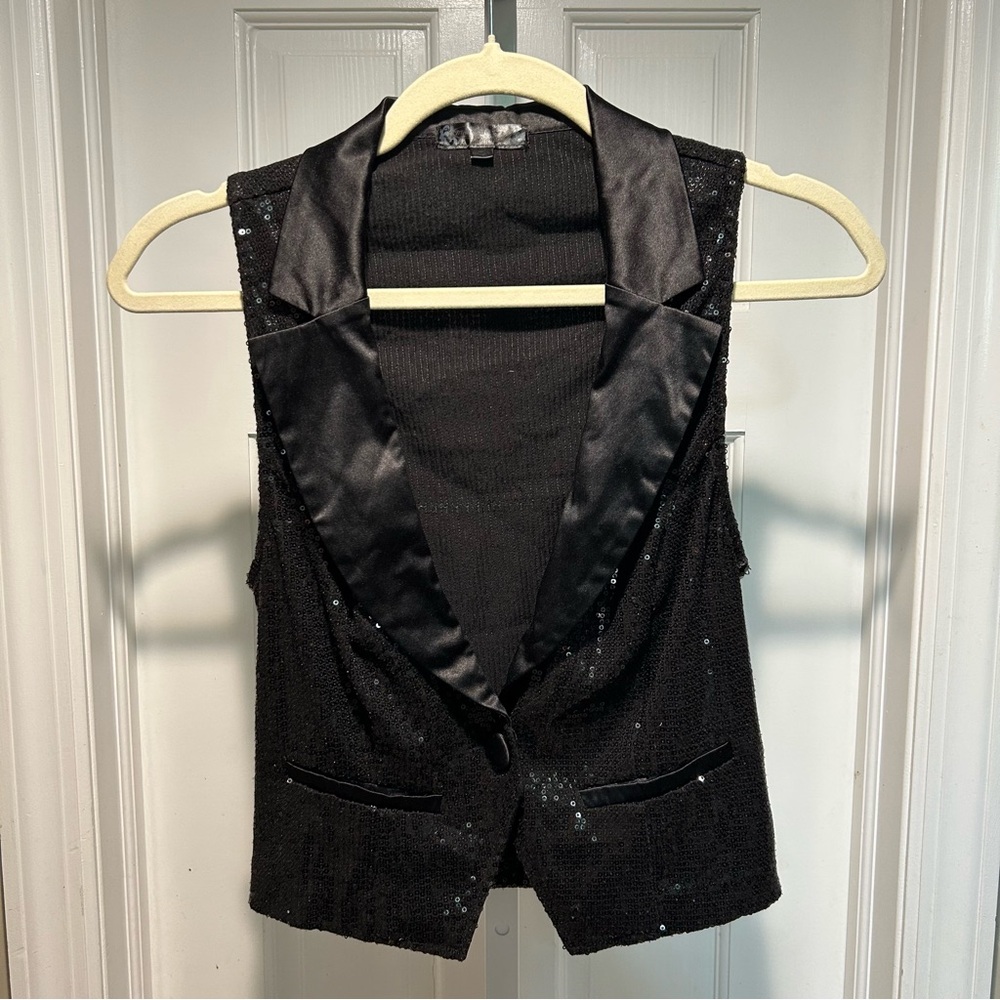 Vintage-Inspired Sequin Tuxedo Vest | Size Large (Runs Small)